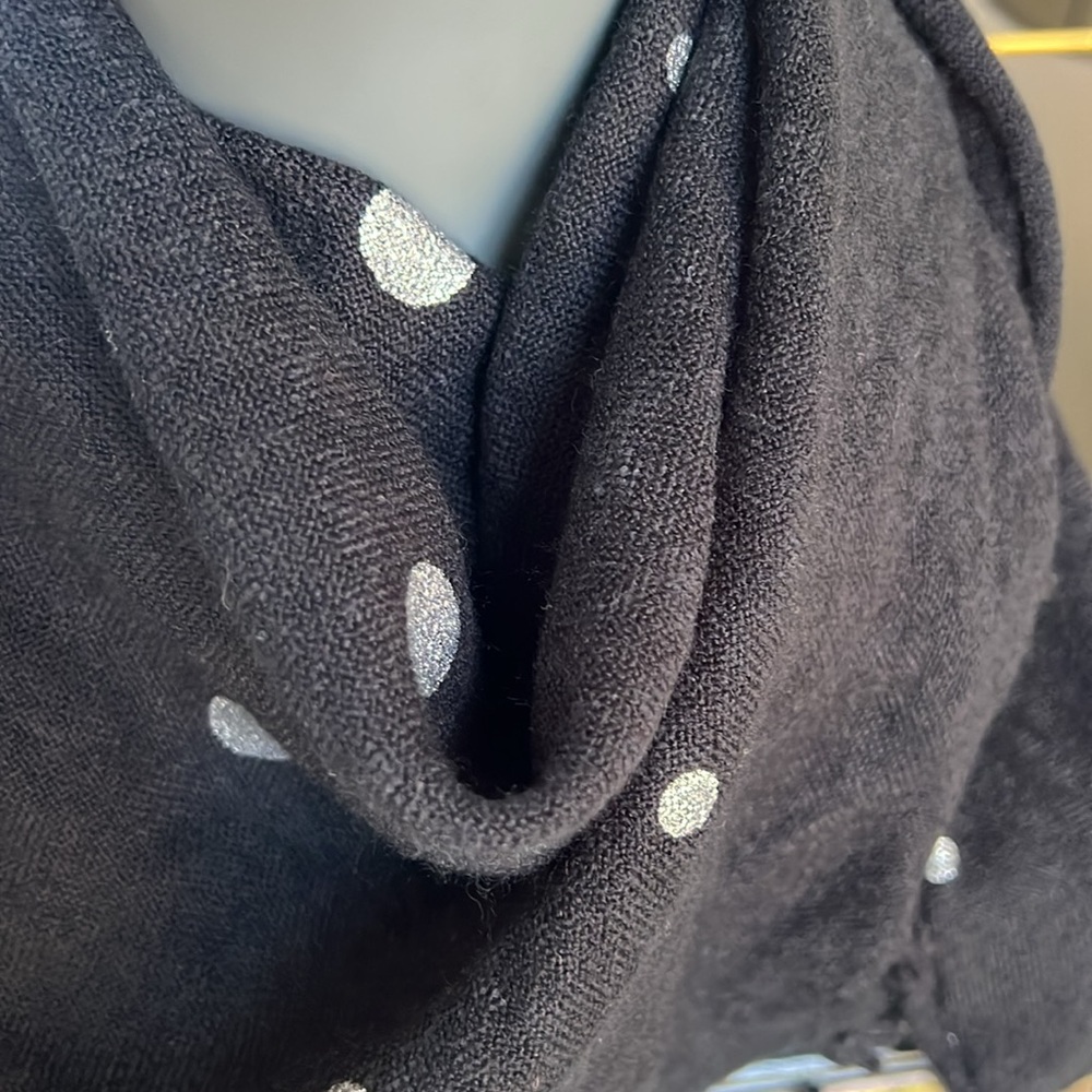 Triangular Shaped Black Scarf With Silver Polka D… - image 7